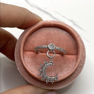 Dangling moon cz sterling silver ring